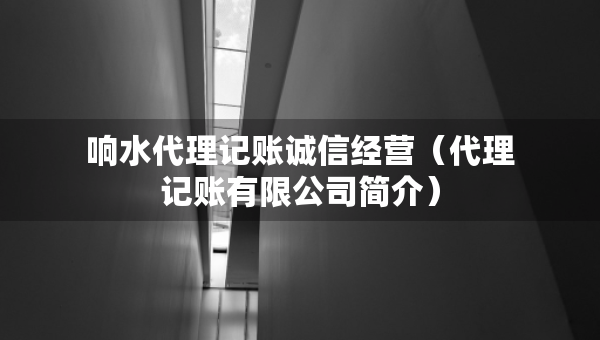 響水代理記賬誠信經(jīng)營（代理記賬有限公司簡介）